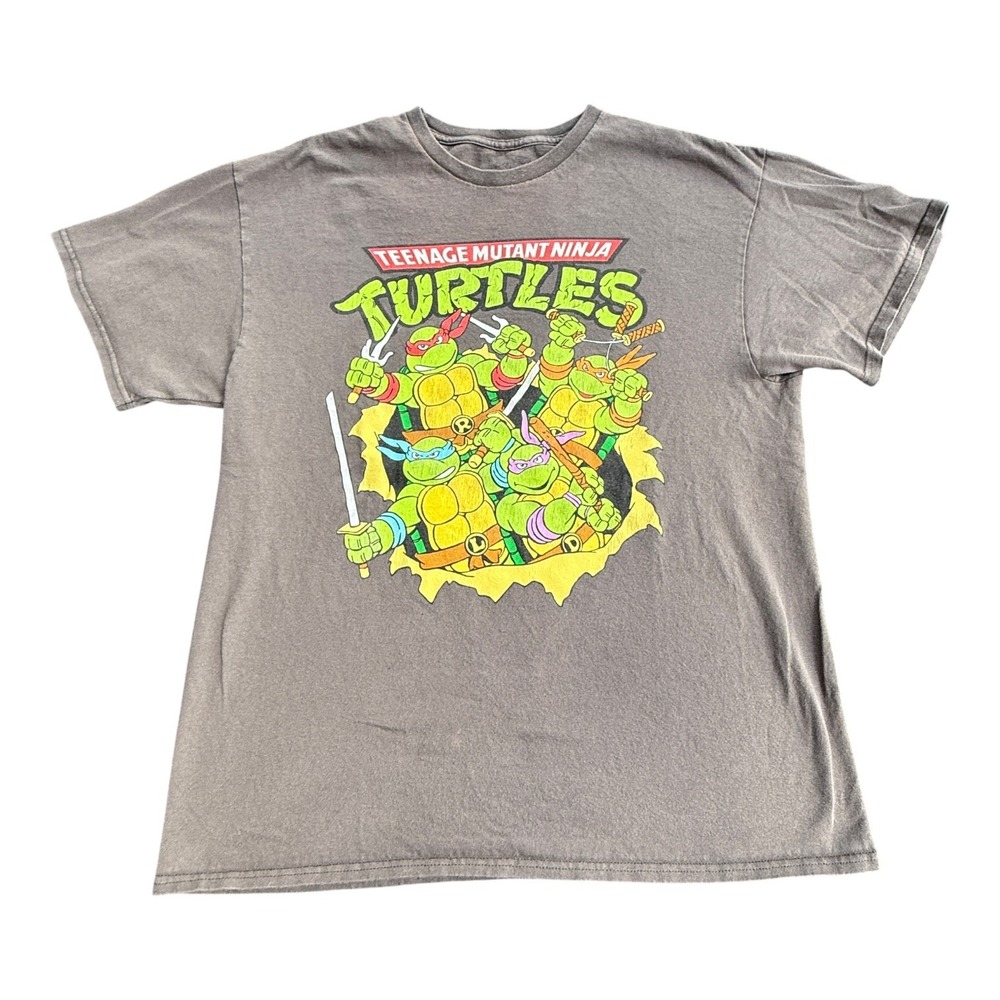 Teenage Mutant Ninja Turtles Graphic T-Shirt Men Large Grey Faded Retro TMNT